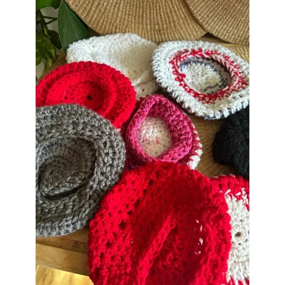 Lot of 9 Small hand knit Beret hats